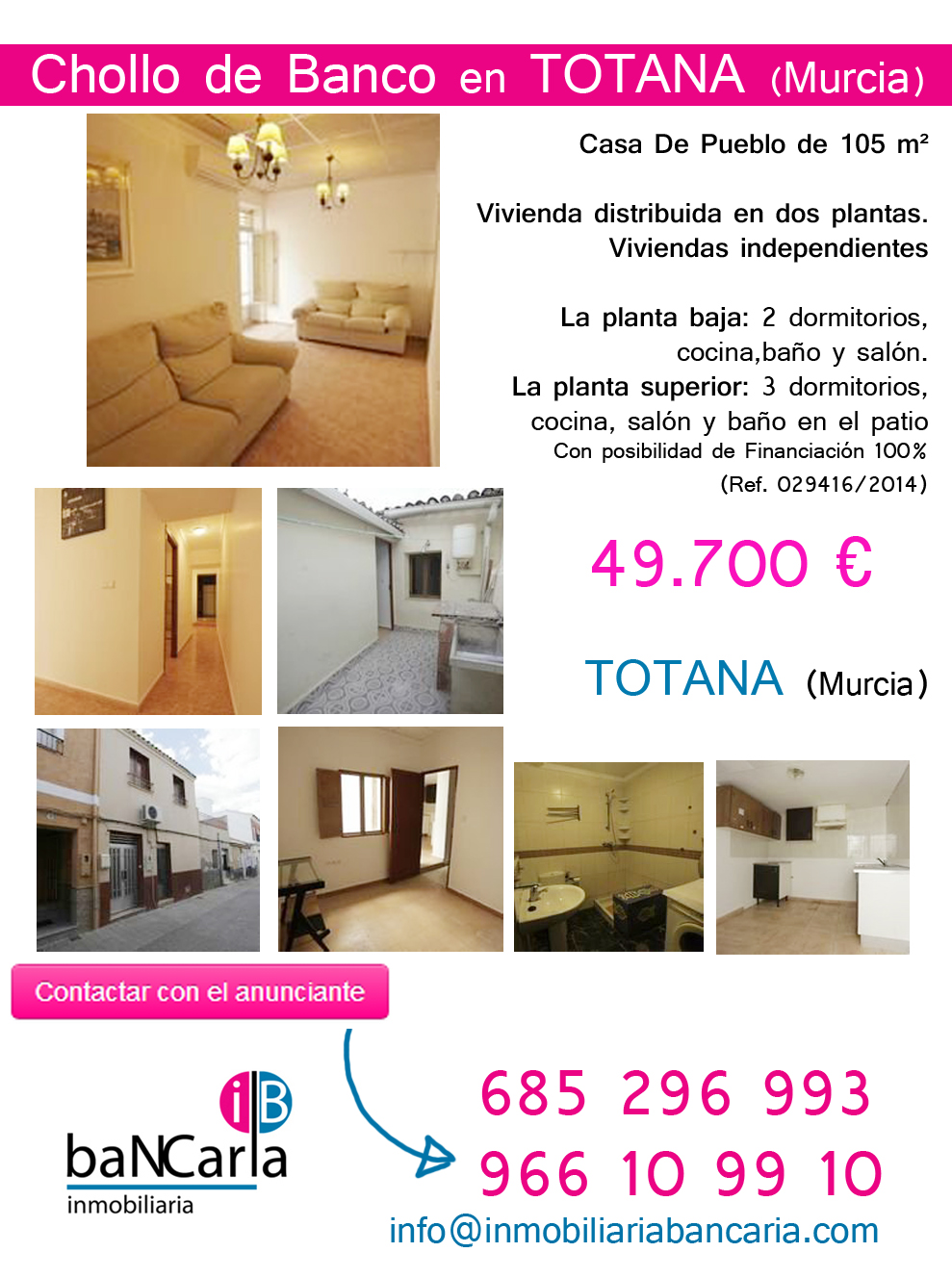 Casa de Pueblo de Banco a la Venta en Totana (Murcia) Chollo de 49.700€ Inmobiliaria Bancaria