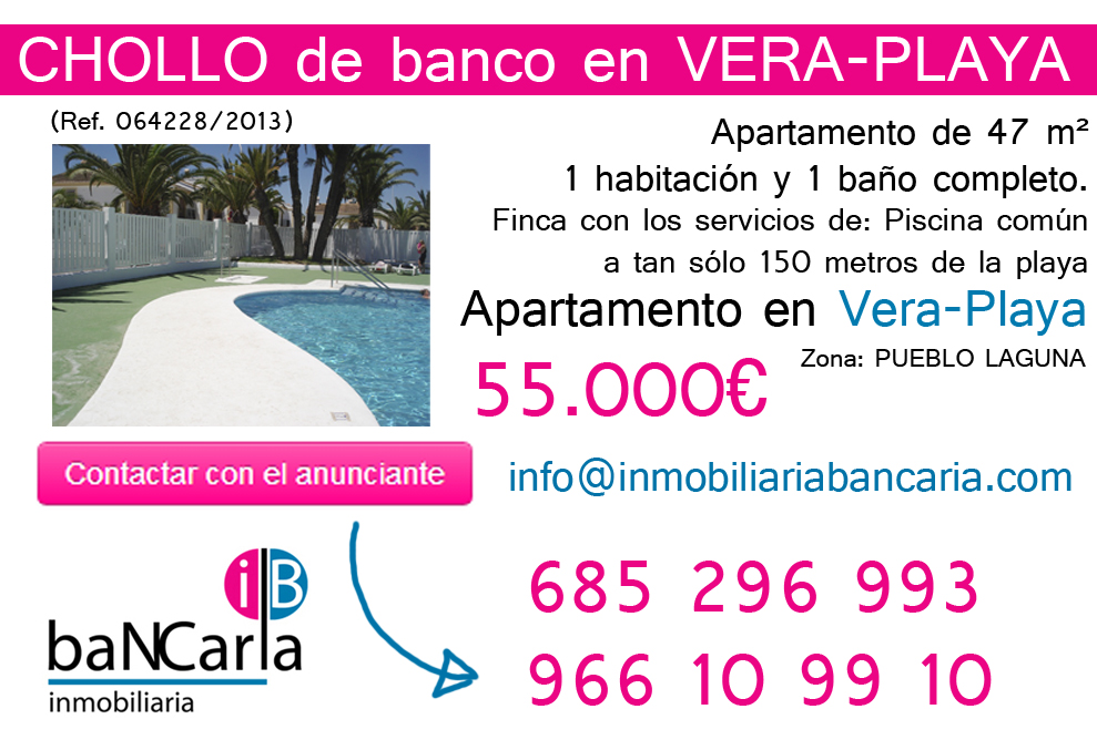 retorta tempo Caso Apartamento a la venta en Vera-playa de 47 m² a 150m de la playa – CHOLLO  de 55.000€ | Inmobiliaria Bancaria
